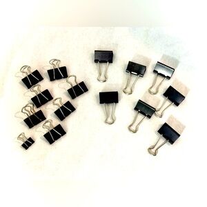 Black & Silver Binder Metal Clips Set Of 14 Big & 1 Small